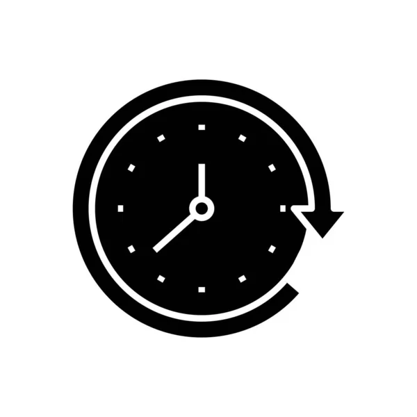 Uhrendrehung schwarzes Symbol, Konzeptillustration, Vektor flaches Symbol, Glyphen-Zeichen. — Stockvektor