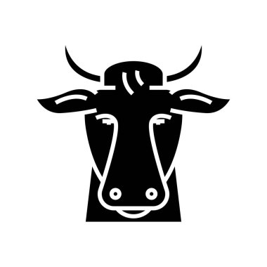 İnek simgesi, konsept illüstrasyon, vektör düz sembol, kabartma işareti.