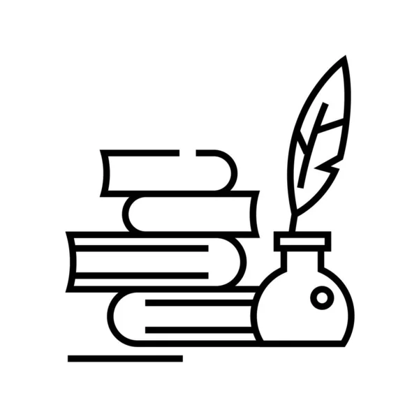 Literaturunterricht Liniensymbol, Konzeptzeichen, Umrissvektorillustration, lineares Symbol. — Stockvektor