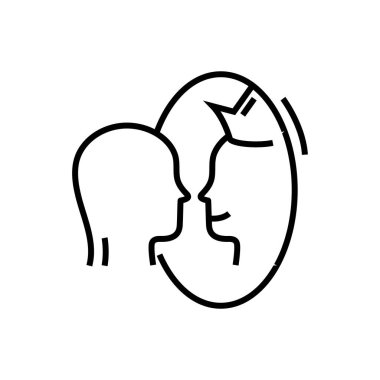 Ayna yansıtma çizgisi simgesi, kavram işareti, ana hatlı vektör çizimi, doğrusal sembol.