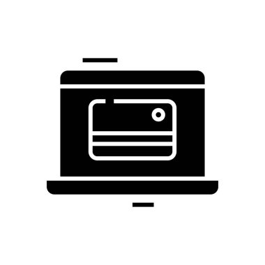 E para siyah simgesi, konsept illüstrasyon, vektör düz sembol, kabartma işareti.