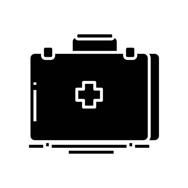 Doctor maleta icono negro, concepto de ilustración, vector de símbolo plano, signo de glifo . — Vector de stock
