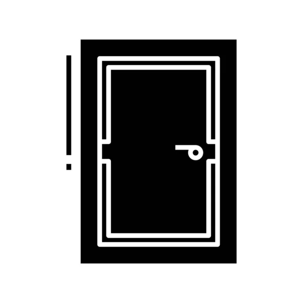 Černá ikona dveří, koncept ilustrace, vektorový plochý symbol, znak glyfu. — Stockový vektor