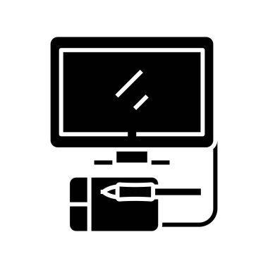 Dijital sanatlar siyah simgesi, konsept illüstrasyon, vektör düz sembol, kabartma işareti.