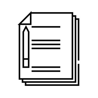 Notlar satır simgesi, kavram işareti, dış hatlar vektör çizimi, doğrusal sembol.