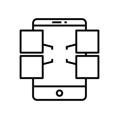Mobil bilgi satırı simgesi, kavram işareti, taslak vektör çizimi, doğrusal sembol.
