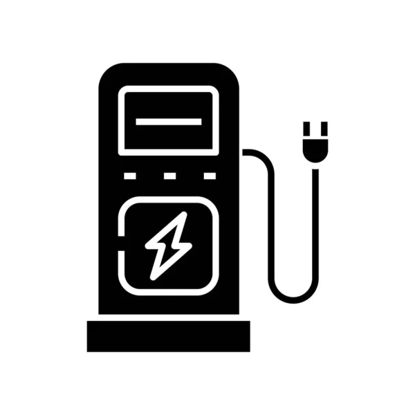 Elektrische auto oplaadstation zwart pictogram, concept illustratie, vector plat symbool, glyph teken. — Stockvector