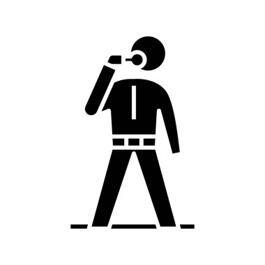 Eating man black icon, concept illustration, vector flat symbol, glyph sign.