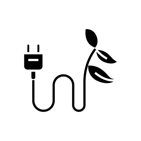 Eco electricidad icono negro, concepto de ilustración, vector de símbolo plano, signo de glifo . — Vector de stock