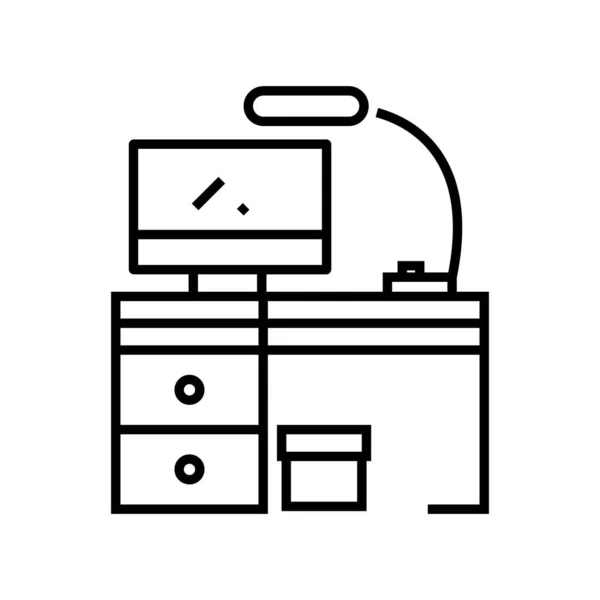 Office table line icon, concept sign, outline vector illustration, linear symbol. — Stok Vektör