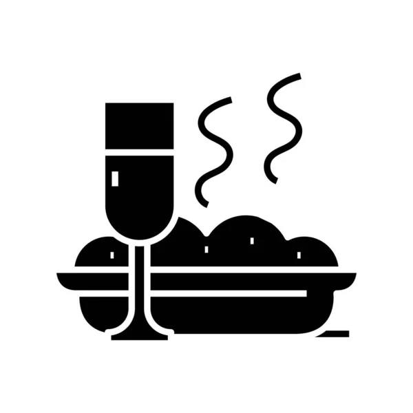 Piatto e bere icona nera, illustrazione concetto, vettore simbolo piatto, segno di glifo . — Vettoriale Stock