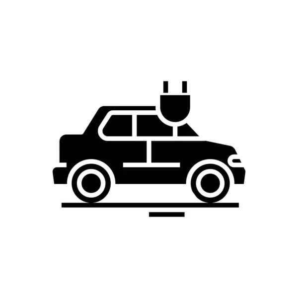 Electro car icona nera, concetto illustrazione, vettore simbolo piatto, segno di glifo . — Vettoriale Stock
