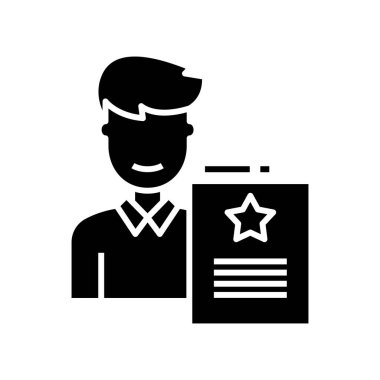 Earning certificate black icon, concept illustration, vector flat symbol, glyph sign.