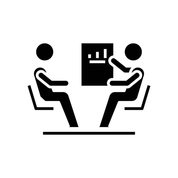 Discuss plans black icon, concept illustration, vector flat symbol, glyph sign. — 스톡 벡터