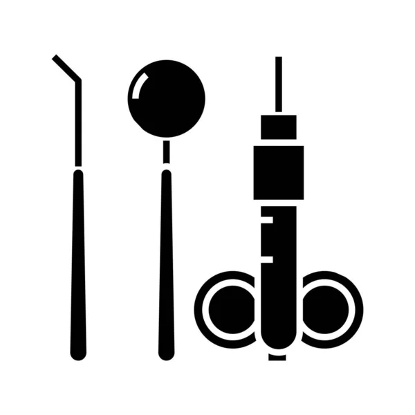 Médicos ferramentas ícone preto, ilustração conceito, símbolo plano vetorial, sinal de glifo . — Vetor de Stock
