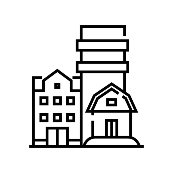 Ícone de linha de casas novas, sinal de conceito, ilustração de vetor de contorno, símbolo linear . — Vetor de Stock