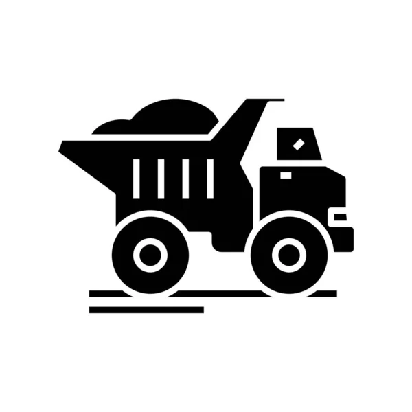 Camión volquete icono negro, concepto de ilustración, vector de símbolo plano, signo de glifo . — Archivo Imágenes Vectoriales
