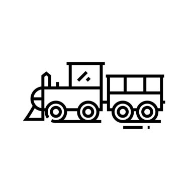 Eski tren çizgisi simgesi, kavram işareti, ana hatlı vektör çizimi, doğrusal sembol.