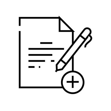 Yeni belge satırı simgesi, kavram işareti, ana hatlı vektör çizimi, doğrusal sembol.