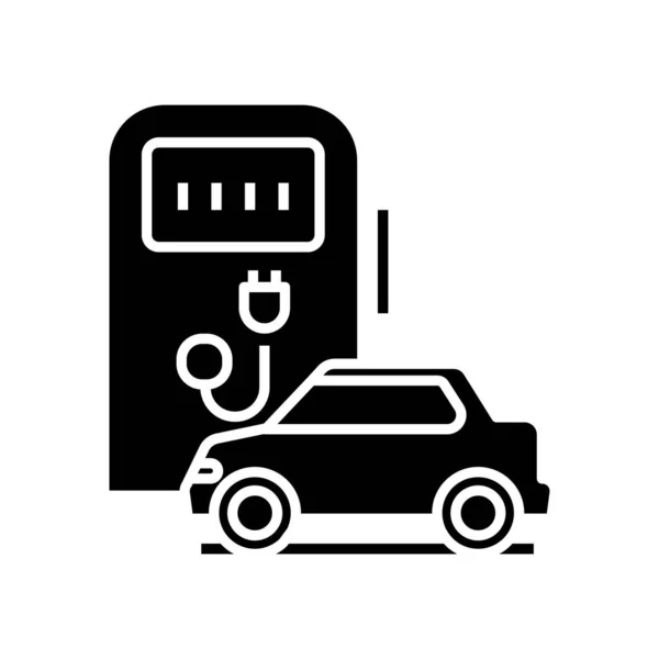 Electro car black icon, concept illustration, vector flat symbol, glyph sign. — Stok Vektör