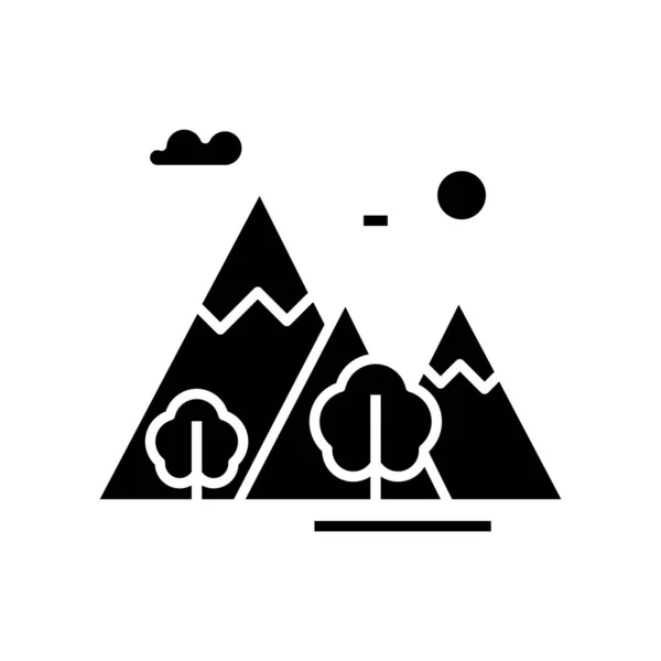 Черная иконка для прогулок по лесу, концептуальная иллюстрация, векторный плоский символ, знак знака . — стоковый вектор