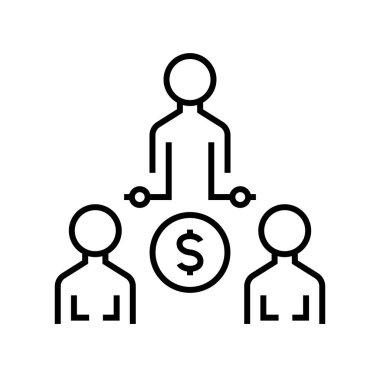 Para bölümü simgesi, kavram işareti, ana hatlı vektör çizimi, doğrusal sembol.