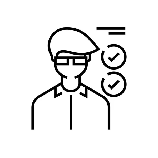 Person taking a test line icon, concept sign, outline vector illustration, linear symbol. — 스톡 벡터