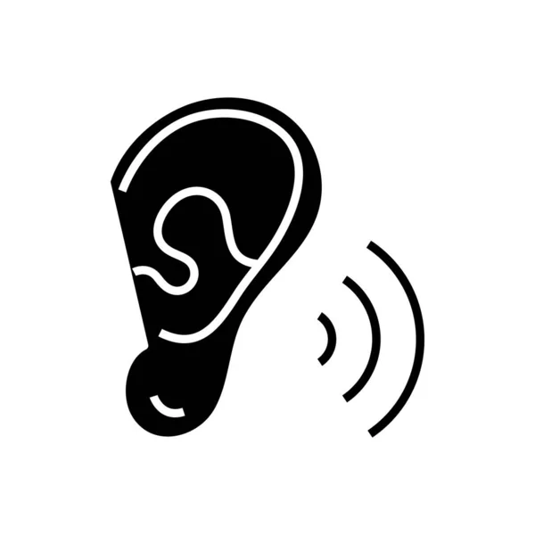 Icône noire suivant l'oreille, illustration de concept, symbole plat vectoriel, signe de glyphe . — Image vectorielle