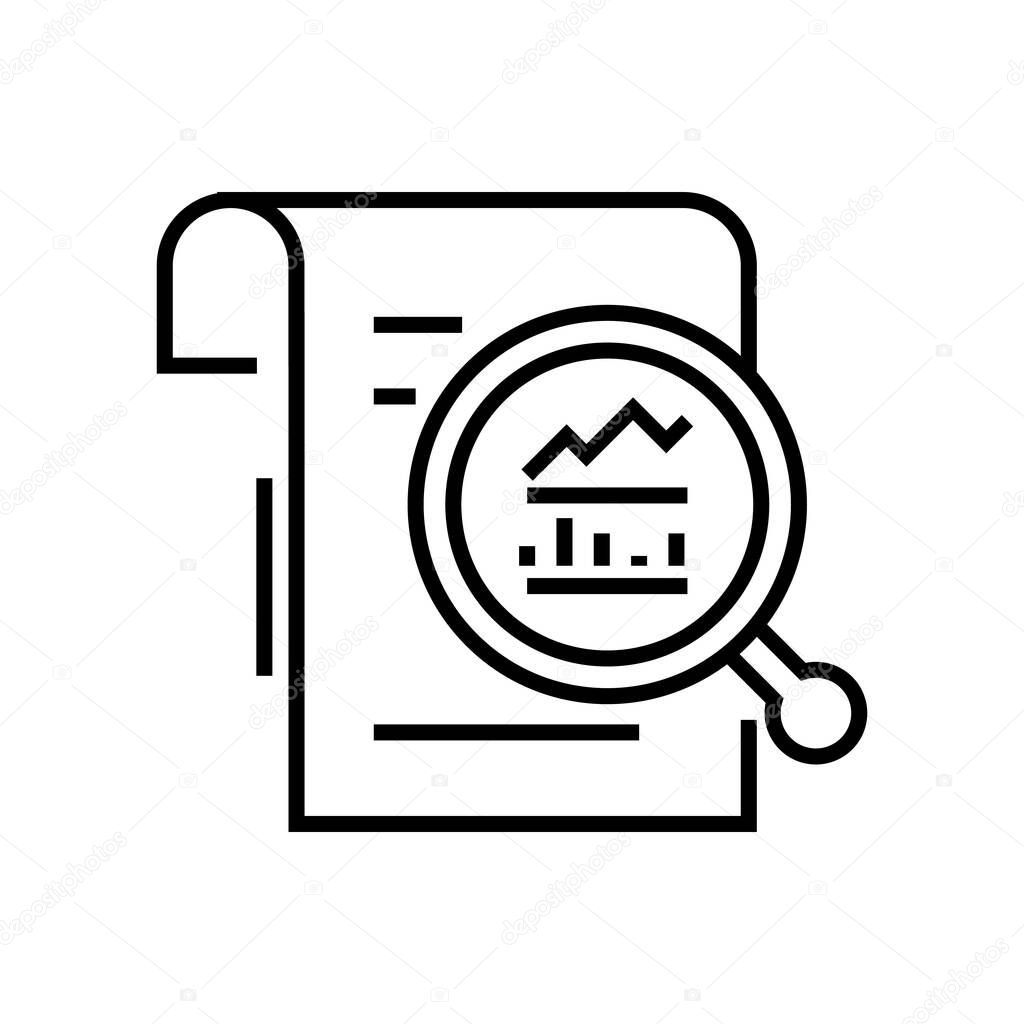 Reserching diagram line icon, concept sign, outline vector illustration, linear symbol.