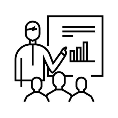 Kamusal sunum çizgisi simgesi, kavram işareti, taslak vektör illüstrasyonu, doğrusal sembol.
