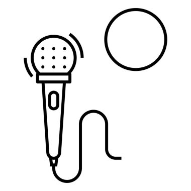 Mikrofon çizgisi simgesi, kavram işareti, taslak vektör çizimi, doğrusal sembol.