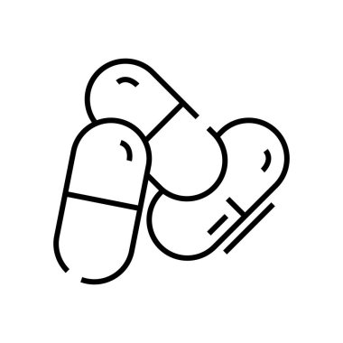 Tıbbi hap çizgisi simgesi, konsept işareti, ana hatlı vektör çizimi, doğrusal sembol.