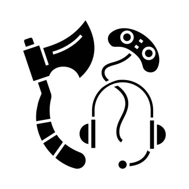 Siyah oyun simgesi, konsept illüstrasyon, vektör düz sembol, kabartma işareti.
