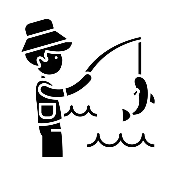 Icône noire pêcheur, illustration de concept, symbole plat vectoriel, signe de glyphe . — Image vectorielle