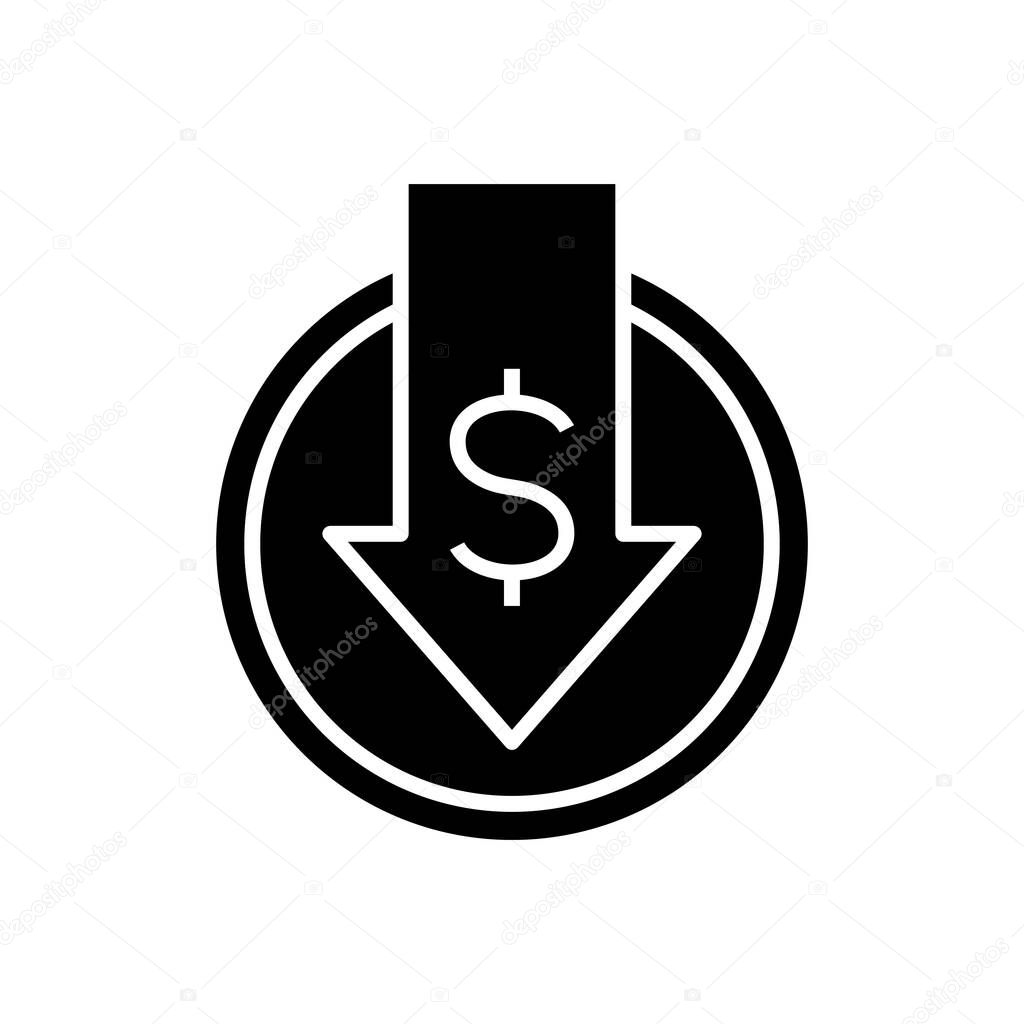 Dicrease profits black icon, concept illustration, vector flat symbol, glyph sign.