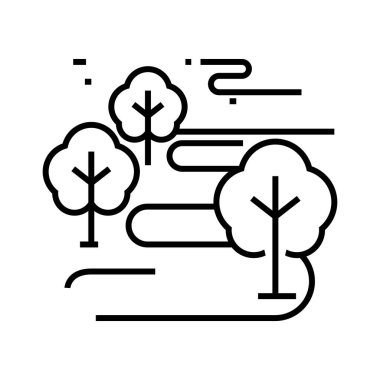 Doğa lansdcapes çizgi simgesi, kavram işareti, ana hatlı vektör çizimi, doğrusal sembol.