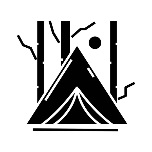 Icône noire de camp forestier, illustration de concept, symbole plat vectoriel, signe de glyphe . — Image vectorielle