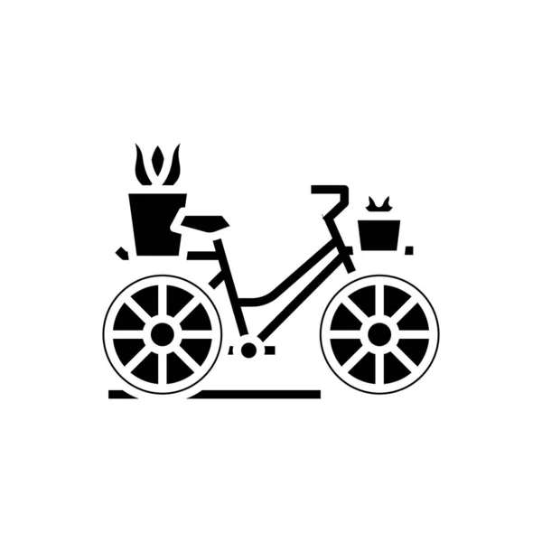 Bicicleta decorativa icono negro, concepto de ilustración, vector símbolo plano, signo de glifo . — Archivo Imágenes Vectoriales