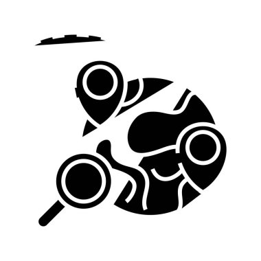 Yer belirleme simgesi siyah simge, konsept illüstrasyon, vektör düz sembol, kabartma işareti.