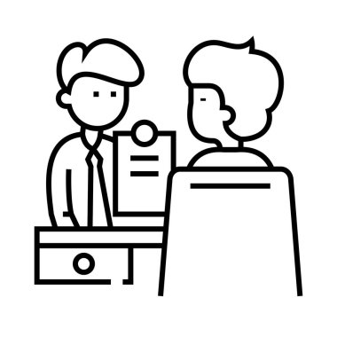 İş başvuru satırı simgesi, kavram işareti, ana hatlı vektör illüstrasyonu, doğrusal sembol.