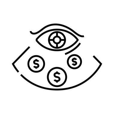 Kar amaçlı göz çizgisi simgesi, kavram işareti, ana hatlı vektör çizimi, doğrusal sembol.