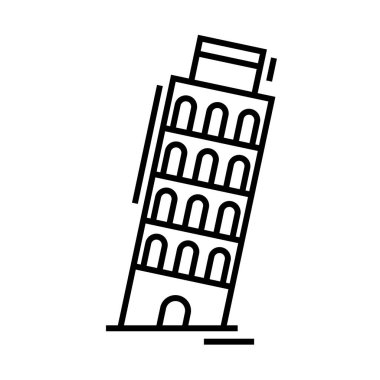 Pisa kule çizgisi simgesi, kavram işareti, taslak vektör çizimi, doğrusal sembol.