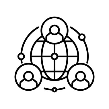 Uluslararası işbirliği çizgisi simgesi, kavram işareti, özet vektör çizimi, doğrusal sembol.