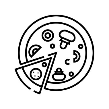 Pizza çizgisi simgesi, kavram işareti, ana hatlı vektör çizimi, doğrusal sembol.