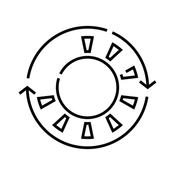 Εικονίδιο γραμμής κύκλου προϊόντων, σύμβολο έννοιας, εικονογράφηση διανύσματος περιγράμματος, γραμμικό σύμβολο. — Διανυσματικό Αρχείο