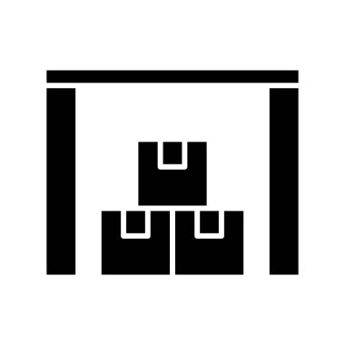 Mal depolama alanı siyah simge, konsept illüstrasyon, vektör düz sembol, kabartma işareti.