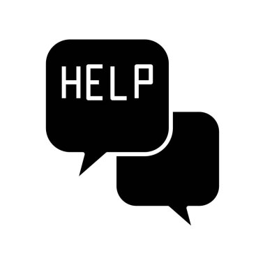 Yardım mesajı siyah simgesi, konsept illüstrasyon, vektör düz sembol, kabartma işareti.