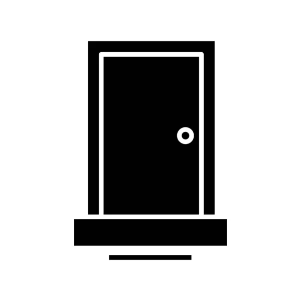Home deur zwart pictogram, concept illustratie, vector plat symbool, teken hiërogliefen. — Stockvector