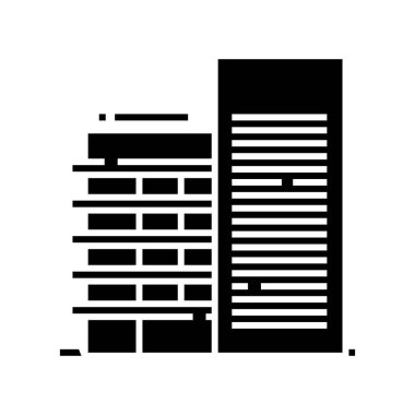 Yüksek bina simgesi, konsept illüstrasyon, vektör düz sembol, kabartma işareti.