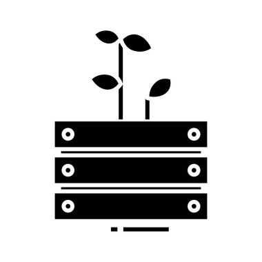 Büyüyen bitkiler siyah simge, konsept çizim, vektör düz sembol, kabartma işareti.